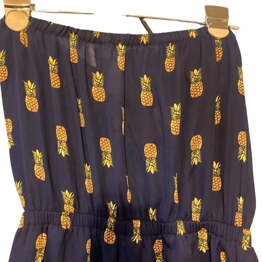 ALYA STRAPLESS NAVY BLUE JUMPER WITH PINEAPPLES / SZ: M